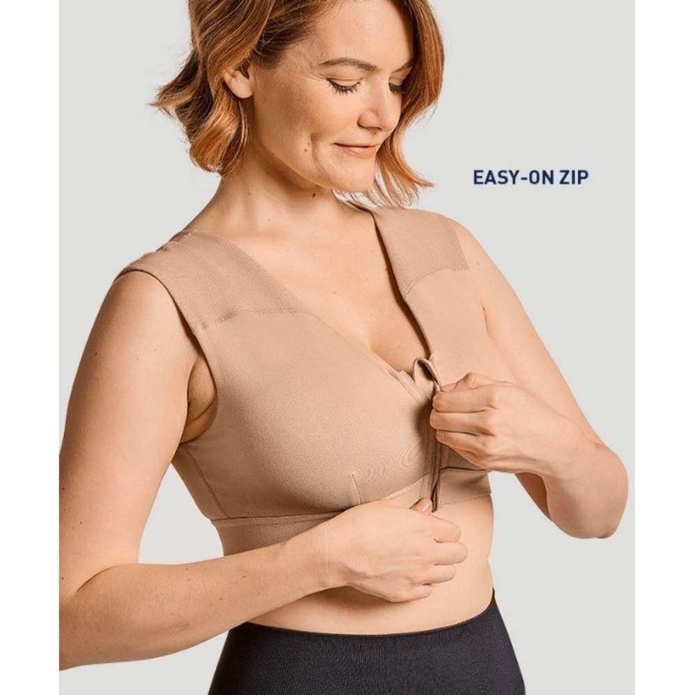 Copper Life by Tommie Copper Shoulder Support Sports Bra Zipper Nude Size M EUC